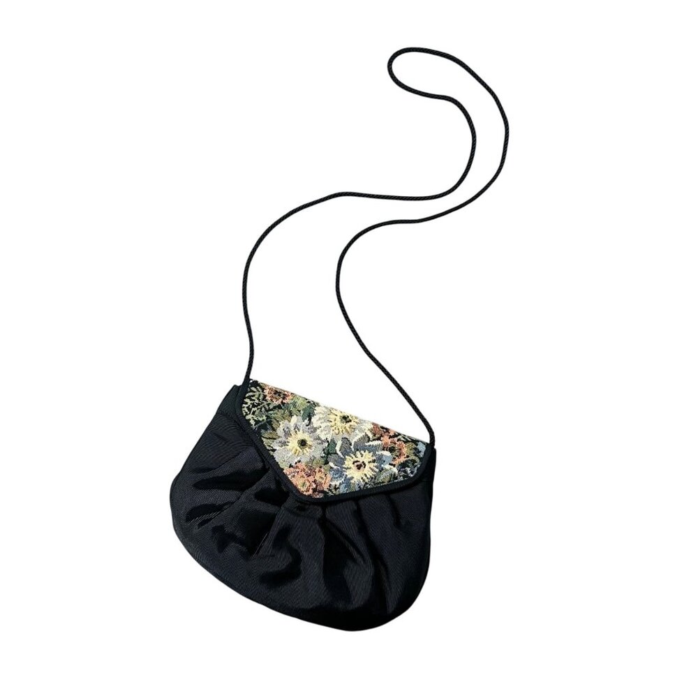 Vintage Floral Black Purse Shoulder Bag Evening Flowers 80s World Fashion Right
